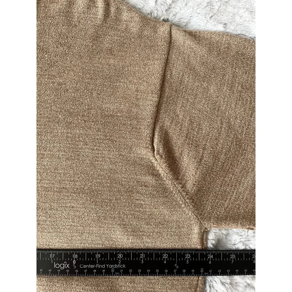 J.Crew Men's L Camel Merino Wool V-Neck Sweater Striped Trim Preppy Classic